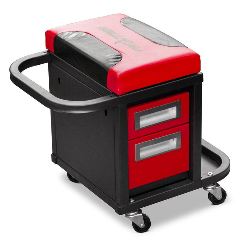 Carrello Sgabello Porta Attrezzi da Officina 25x36x45,5 cm in Acciaio Nero e Rosso