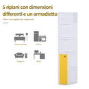 Libreria Angolare 5 Ripiani con Armadietto 29,8x29,9x147 cm  Bianco e Giallo