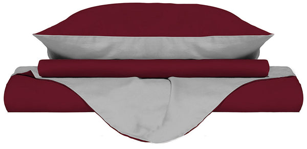 Housse de couette avec sac et taies d'oreiller Doubleface Bordeaux/Gris clair Différentes tailles acquista