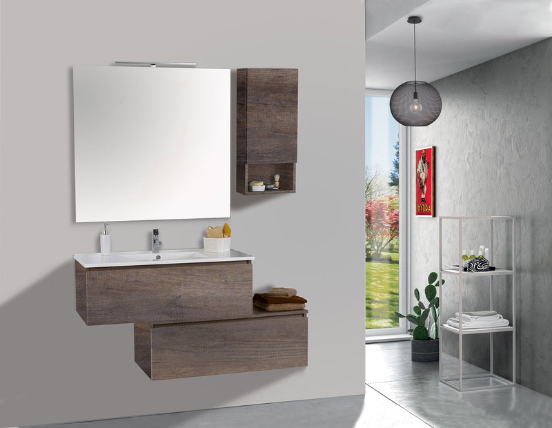 Mobile da Bagno Sospeso 100cm Pensile P18cm Mazzoni Boston 15 Grigio Frassinato