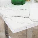 Tavolo Rettangolare 155x85x75 cm Max 6-8 Persone in MDF e Acciaio Effetto Marmo Bianco