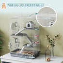 Gabbia per Criceti a 4 Livelli 47x30x70 cm e 16 Tubi con Casetta Rampa e Accessori in Metallo e Plastica Grigio      