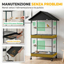 Gabbia per Uccelli Grande 94x70x158 cm con Ruote Vassoio Estraibile Posatoi Tetto in Acciaio e Legno Nero      