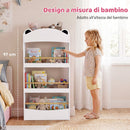 Libreria Montessoriana per Bambini 3-8 Anni a Forma di Orso 50x15x97 cm con 4 Ripiani in Legno Bianco      
