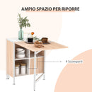 Tavolo Pieghevole Salvaspazio con 4 Scompartimenti Rovere e Bianco 169x62x75 cm 