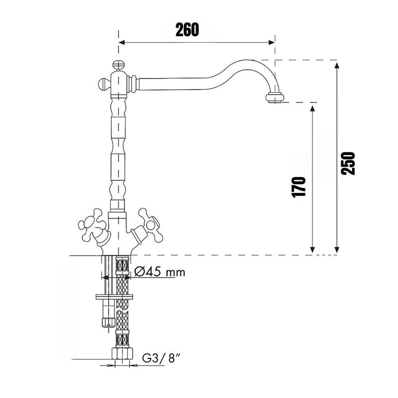 Rubinetto Cucina Miscelatore Doppio Comando Girevole Lavello in Ottone Paini Nostalgia Barocco Rame Antico