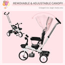 Passeggino Triciclo 100x48x106 cm con Sedile Girevole 360° Rosa