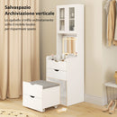 Toeletta Trucco con Specchio Illuminato e Sgabello Luce Regolabile Cassetti e Armadietto in MDF Bianco      