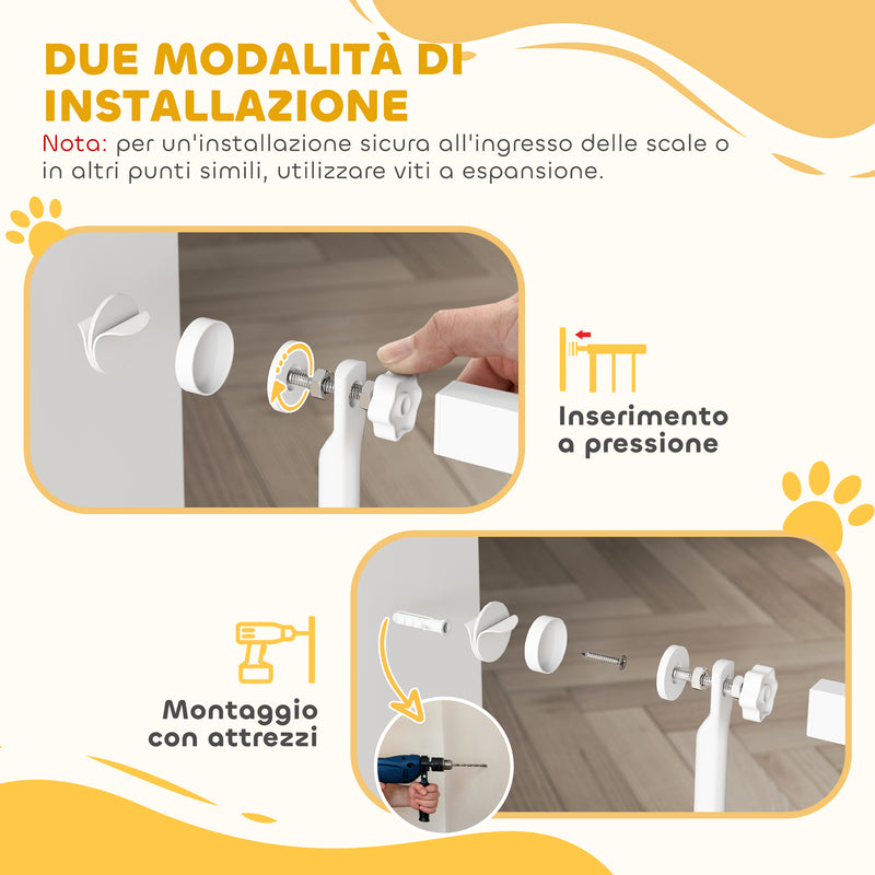 Cancello per Cani e Gatti Alto 180 cm Estensibile da 76-104 cm e Montaggio a Pressione Bianco      