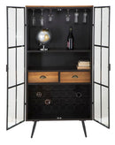 Mobile Iron School Porta Bottiglie 81x42x162,5 cm in Ferro e Legno di Abete Nero e Marrone