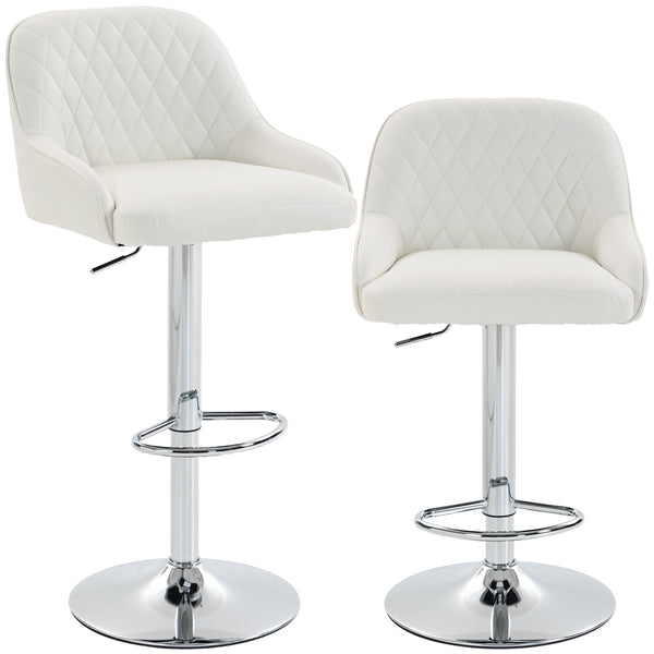 acquista Set 2 Sgabelli da Bar 47x52x86-108A cm con Schienale Girevoli e Regolabili in Finta Pelle Bianco