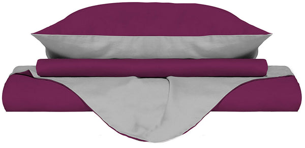 Housse de couette avec sac et taies d'oreiller double face Fuchsia/Gris acquista