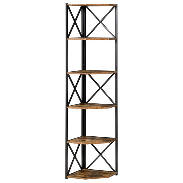 Bibliothèque d'angle 5 étagères 39x39x175 cm en métal et aggloméré brun rustique online