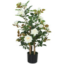 Pianta Finta di Rosa 40x33x90 cm con 17 Fiori 344 Foglie e Vaso Anti-UV Bianco      