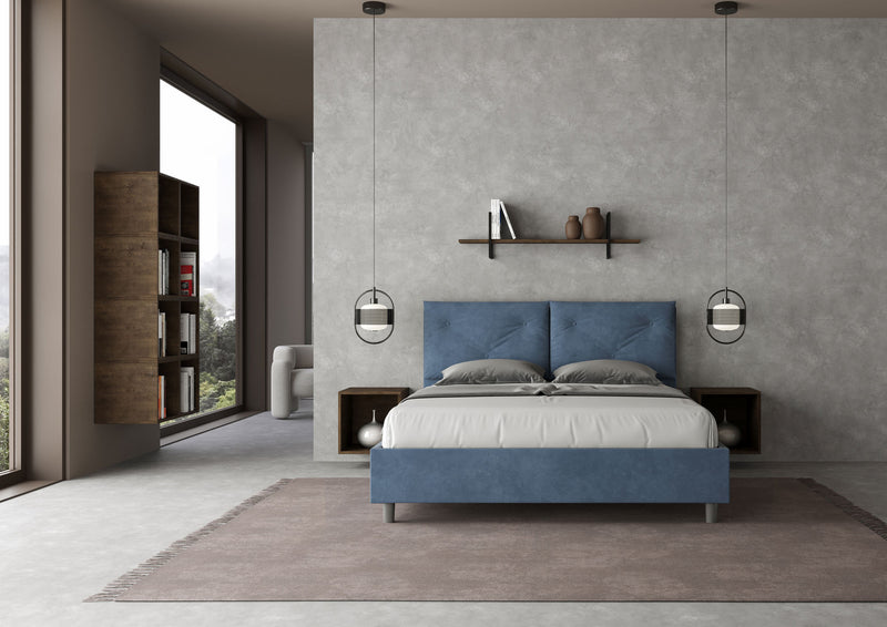 Letto Matrimoniale con Alzata Comoda Imbottito in Microfibra Appia Blu Varie Misure
