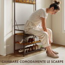 Mobile Ingresso Appendiabiti con Panca e Scarpiera 80x40x182 cm in Legno e Metallo Marrone e Nero  