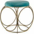Sgabello Tondo Ø40x46 cm in Ferro e Velluto Soriani Verde Tiffany