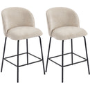 Set 2 Sgabelli da Bar 50x55x93 cm con Schienale e Poggiapiedi Rivestiti in Chenille e Gambe in Acciaio Beige      