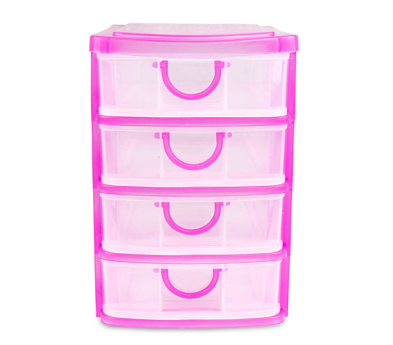 Cassettiera 4 Piani 13x17x18 cm plastica rigida colorata Fucsia