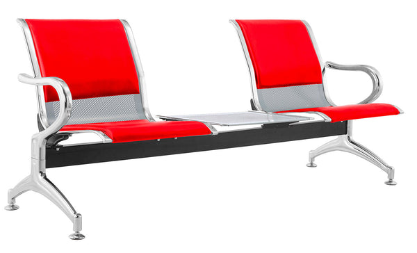 Panca per Sala Attesa 2 Posti da Ufficio con Cuscino e Tavolino in Acciaio e Similpelle Argento/Rosso online