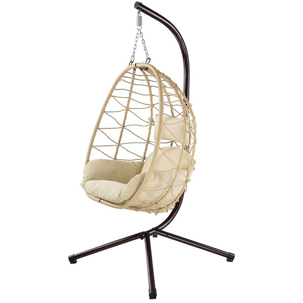 Poltrona Sospesa Giardino Sedia Dondolo Amaca Pensile Rannat e Metallo Beige sconto