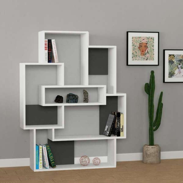 Bibliothèque Barce blanc anthracite 101x22x132h cm sconto
