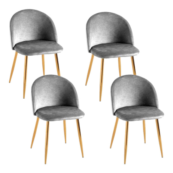 Set 4 Sedie Imbottite 38x43x74 cm in Vellluto Velvet Grigio e Oro acquista