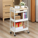 Carrello da Cucina Multiuso con Ruote Girevoli 2 Cesti Cassetto e Piano in Legno Bianco      