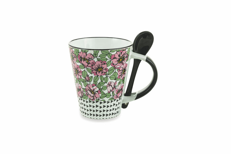 Set 20 Tazze con Cucchiaino Ø8,5x10 cm in Gres Villa d'Este Home Tivoli Carribbean Queen Vari Colori