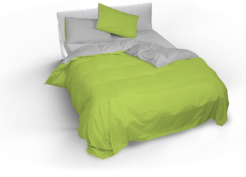 Copripiumino con Sacco e Federe Doubleface Verde Acido\/Grigio Chiaro Varie Misure