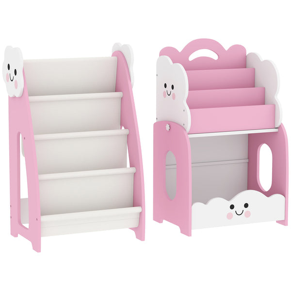Mobile per Bambini 85,5x32x72 cm con Portariviste Libreria a 3 Livelli e Comodino in Legno Rosa e Bianco sconto