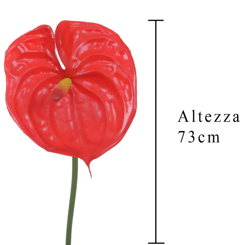 Set 24 Fiori Artificiali di Anthurium Altezza 73 cm Rosso
