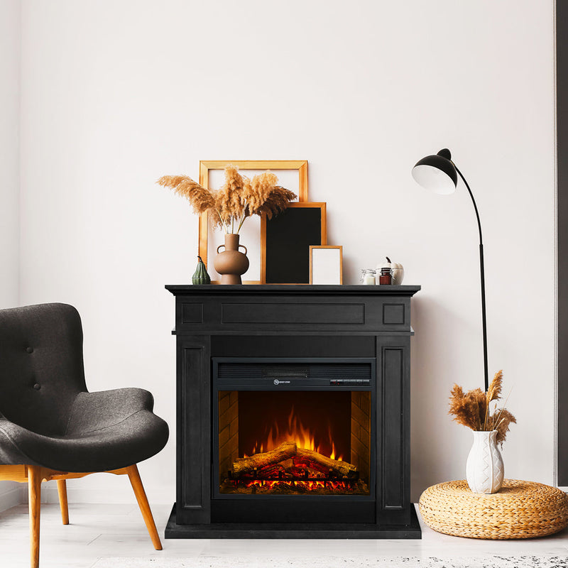 Camino Elettrico da Terra 89,5x90,5x28 cm Jefferson in Legno Nero      