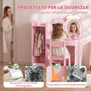 Toeletta per Bambini 3-8 Anni 3 in 1 92x36x103,3 cm con Sgabello Specchio con Luci a 2 Colori e Appendiabiti in MDF Rosa      