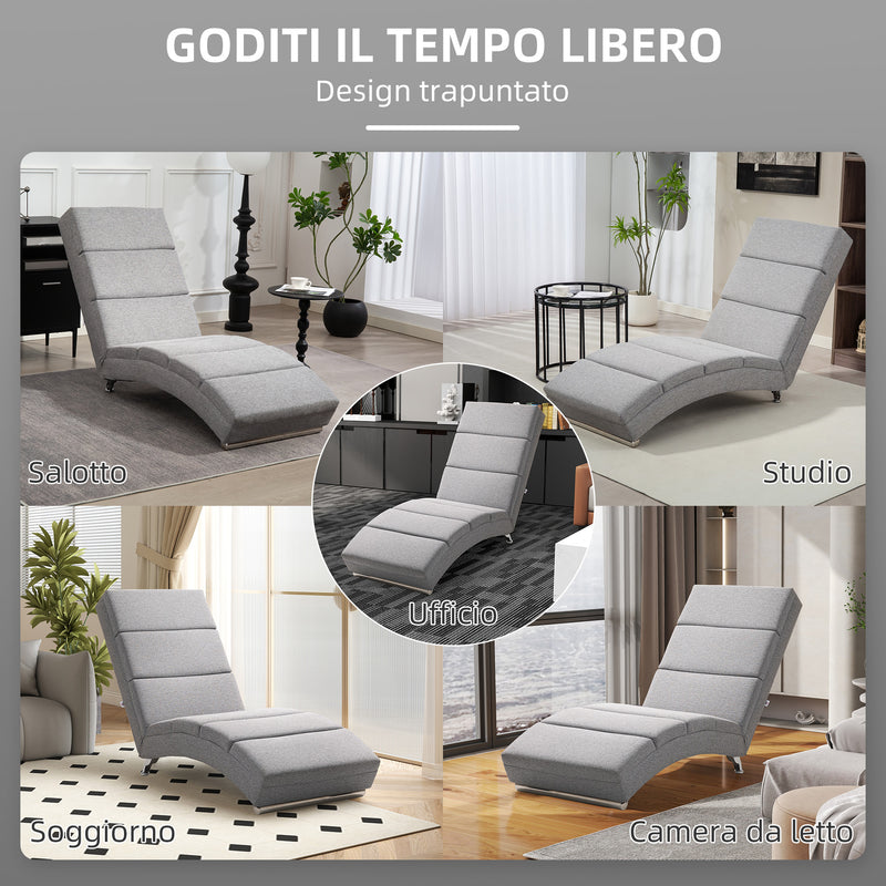 Poltrona Chaise Longue Reclinabile con Schienale Alto 160,5x60,5x93 cm in Tessuto Effetto Lino Grigio Chiaro 