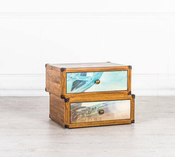 Commode 2 tiroirs 40x53xH40 cm en bois Collection Hollywood Multicolore et Marron sconto