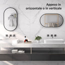Specchio per Bagno Ovale a 3 Ganci 40x70x3 cm in Lega di Alluminio e Vetro Nero