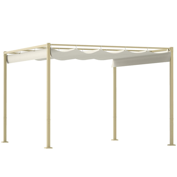 sconto Gazebo da Giardino Pergola 298x297x221 cm con Tettuccio Retrattile Viti e 8 Picchetti in Poliestere 180g e Metallo Cachi