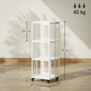 Libreria Moderna a 3 Ripiani 35x35x99 cm con Ruote in Metallo a Rete Bianco  