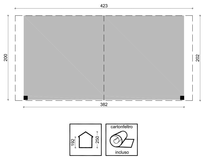 Verdanda Frontale per Casetta da Giardino 382x200 cm in Legno