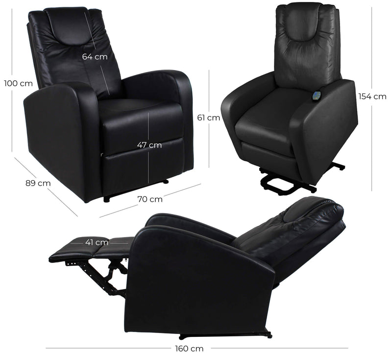 Poltrona Alzapersona Vibromassaggio Elettrica 1 Motore in Similpelle Vandi Grigia