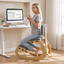 Sedia Ergonomica Inginocchiata 54x98x86 cm in Tessuto Effetto Lino e Legno Grigio      