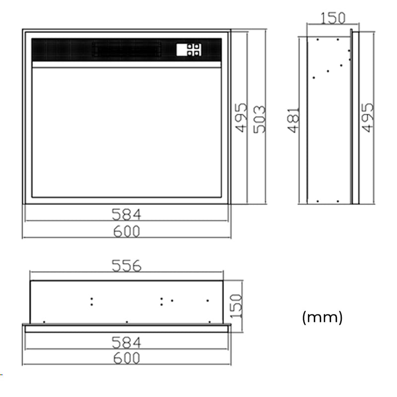 Inserto Camino Elettrico da Pavimento 49,5x60x15 cm 1500W Effetto Fiamma  Vulcano Nero