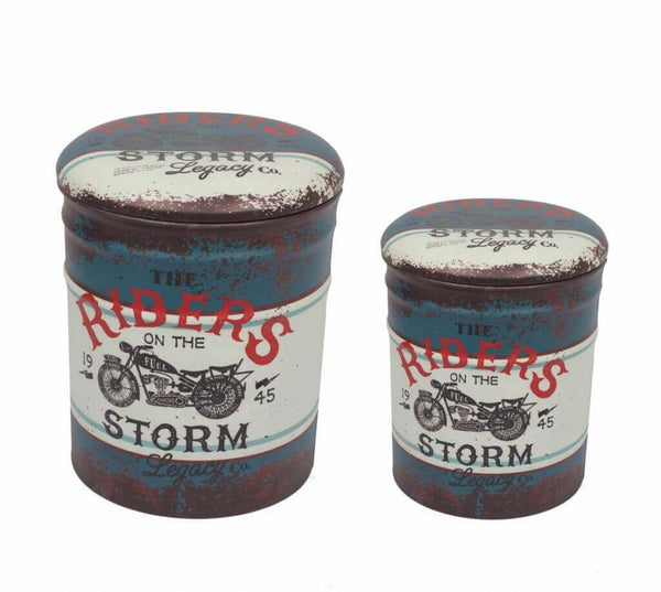 Lot de 2 Poufs Ronds en MDF Moto Blu sconto