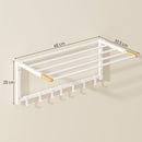 Portasciugamani a Parete Pieghevole 60x32,5x20 cm con 5 Barre e 6 Ganci in Legno e Acciaio Bianco      