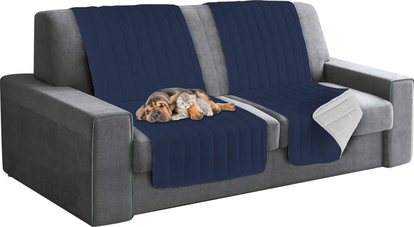 prezzo Housse de canapé matelassée double face 60x190 cm bleu foncé/gris clair