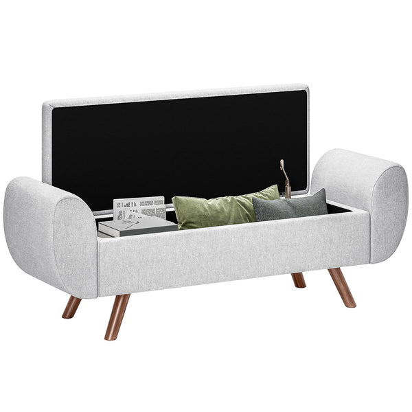 Panca Contenitore Fondo Letto con Braccioli 132x42x50 cm Vano da 53,8L in Tessuto Grigio online