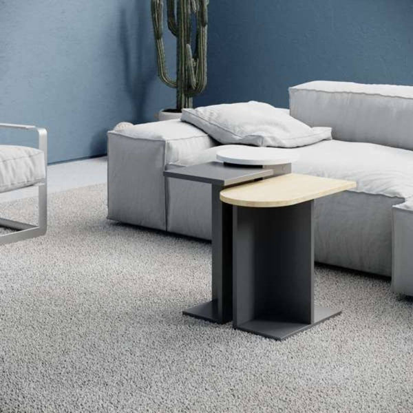 acquista Ensemble de 3 tables basses de salon de différentes tailles en MDF Anthracite et Blanc Mund