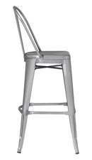 Sgabello Alto con Schienale 49x52x114 cm in Lamiera Galvanizzata Silver