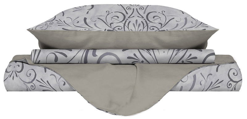 Copripiumino con stampa sul Sacco e Federe Doubleface Ornato Grigio
